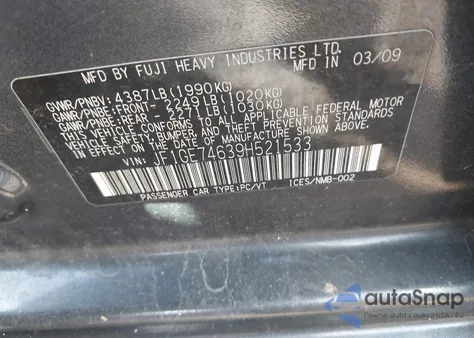 2009 Subaru Impreza 2.5Gt из США, поврежденный, VIN JF1GE74639H521533